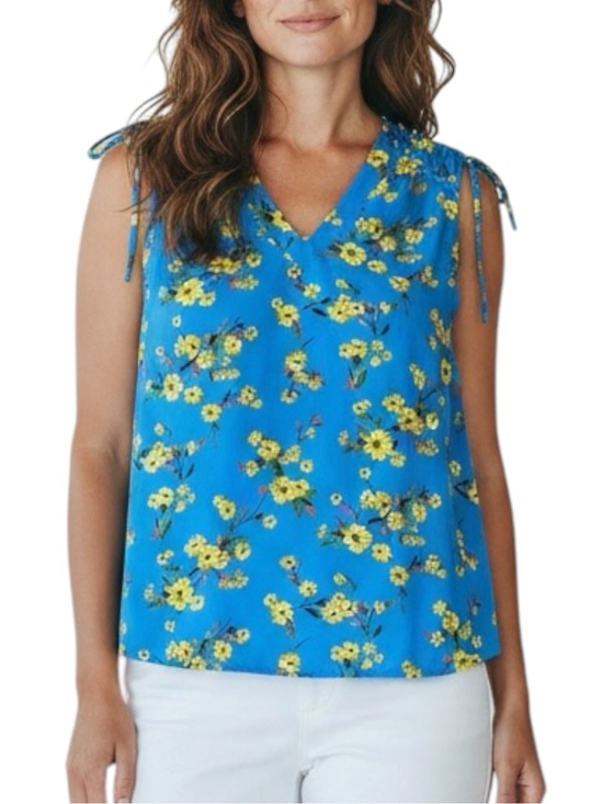 Pleione Tops - NORDSTROM PLEIONE Bright Blue with Yellow Floral Print Blouse Size Large NWT